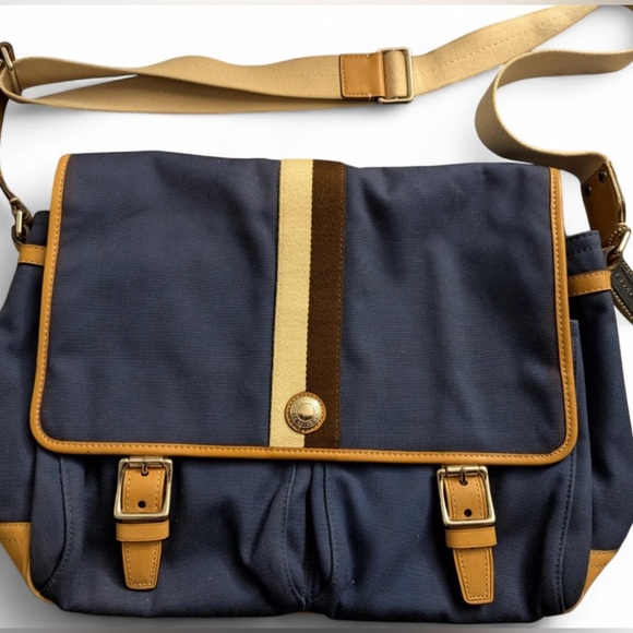 Coach Voyager Messenger Bag in Blue Canvas w/ Brown Leather Trim - Picture 1 of 8